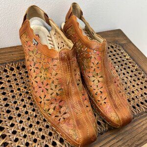 Pikolino Romana Slingback, Punched Leather Floral Wedged Heel Size EU 40/US 9.5